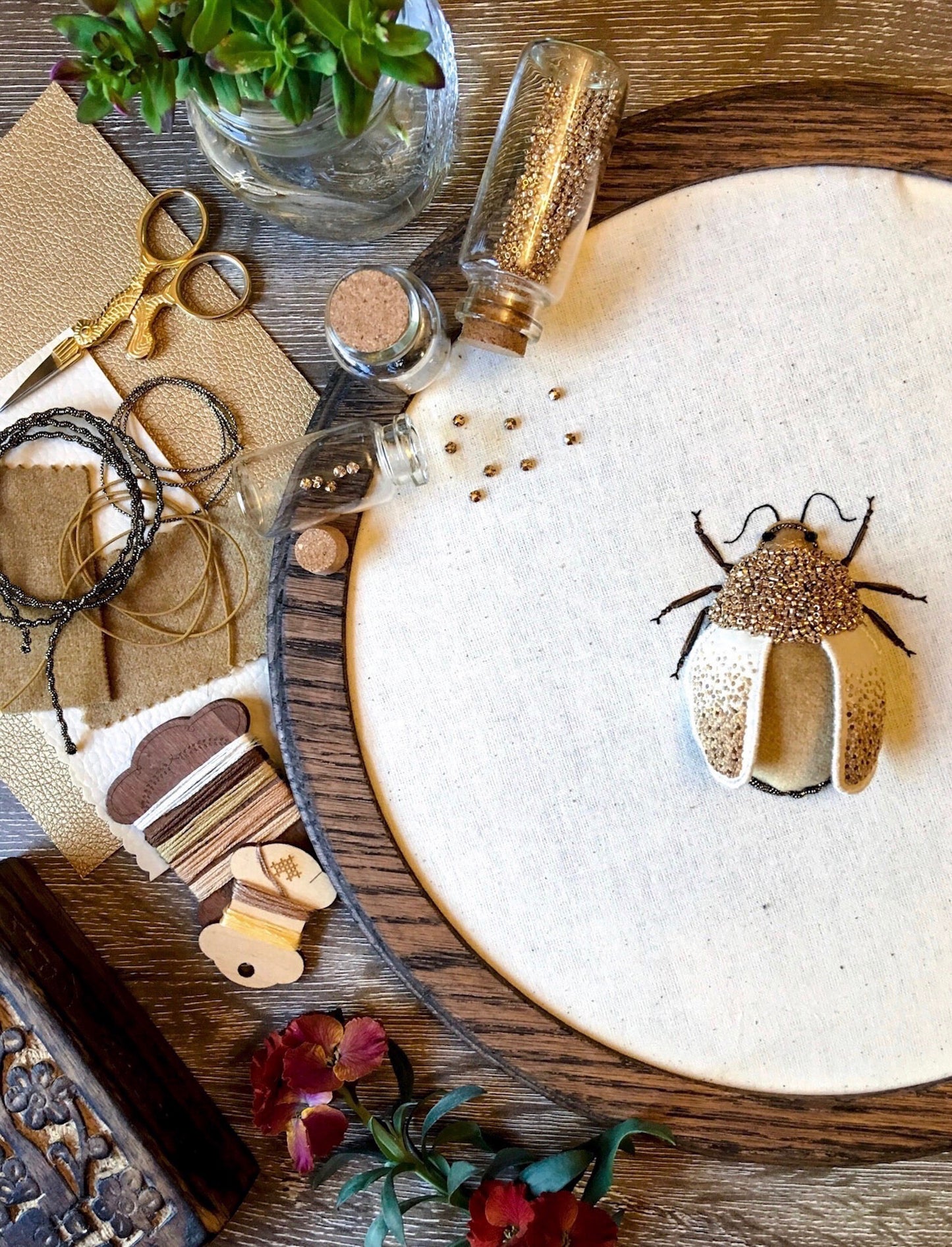 Large Gold Beetle Embroidered Insect