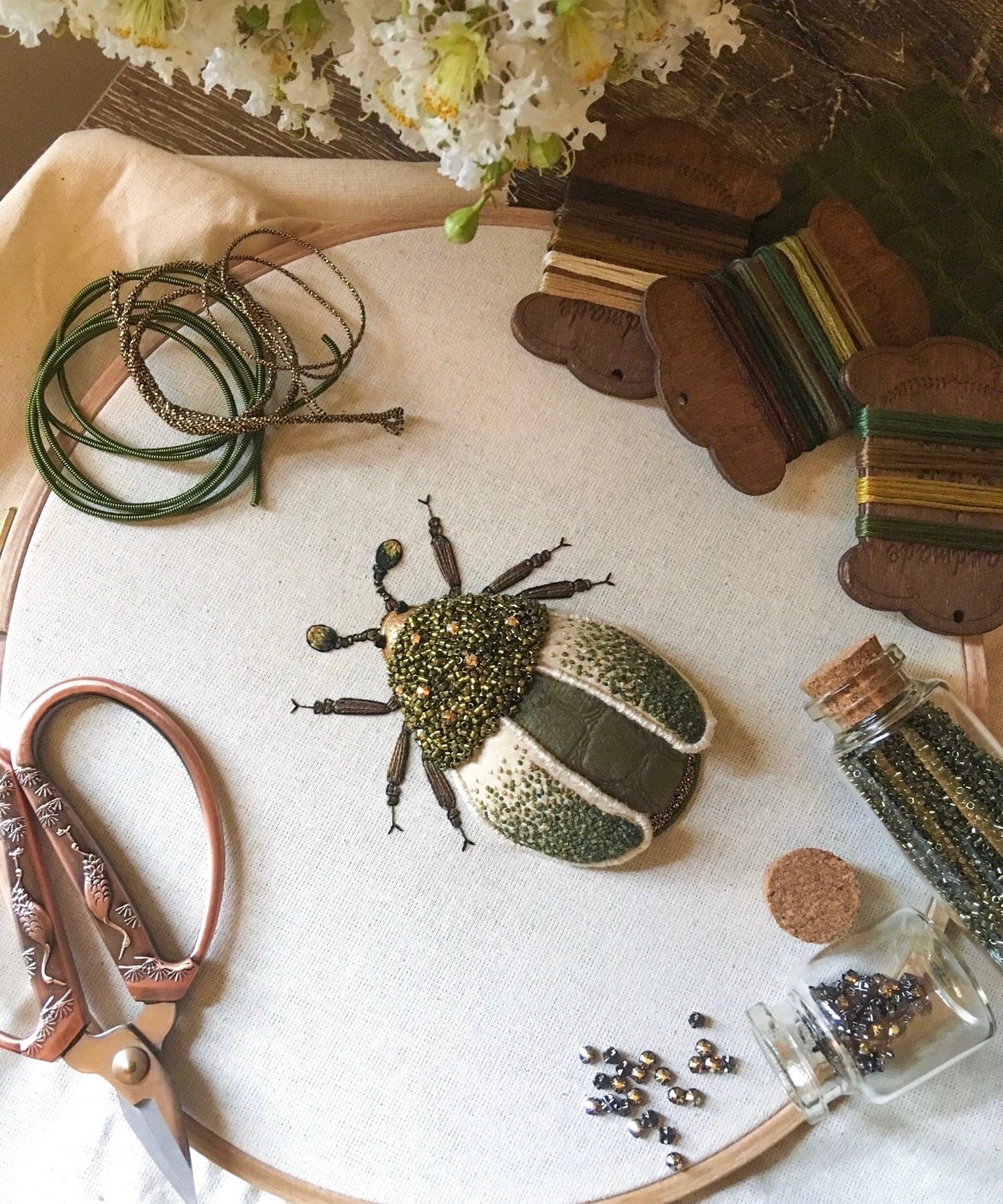 Large Green Beetle Embroidered Insect