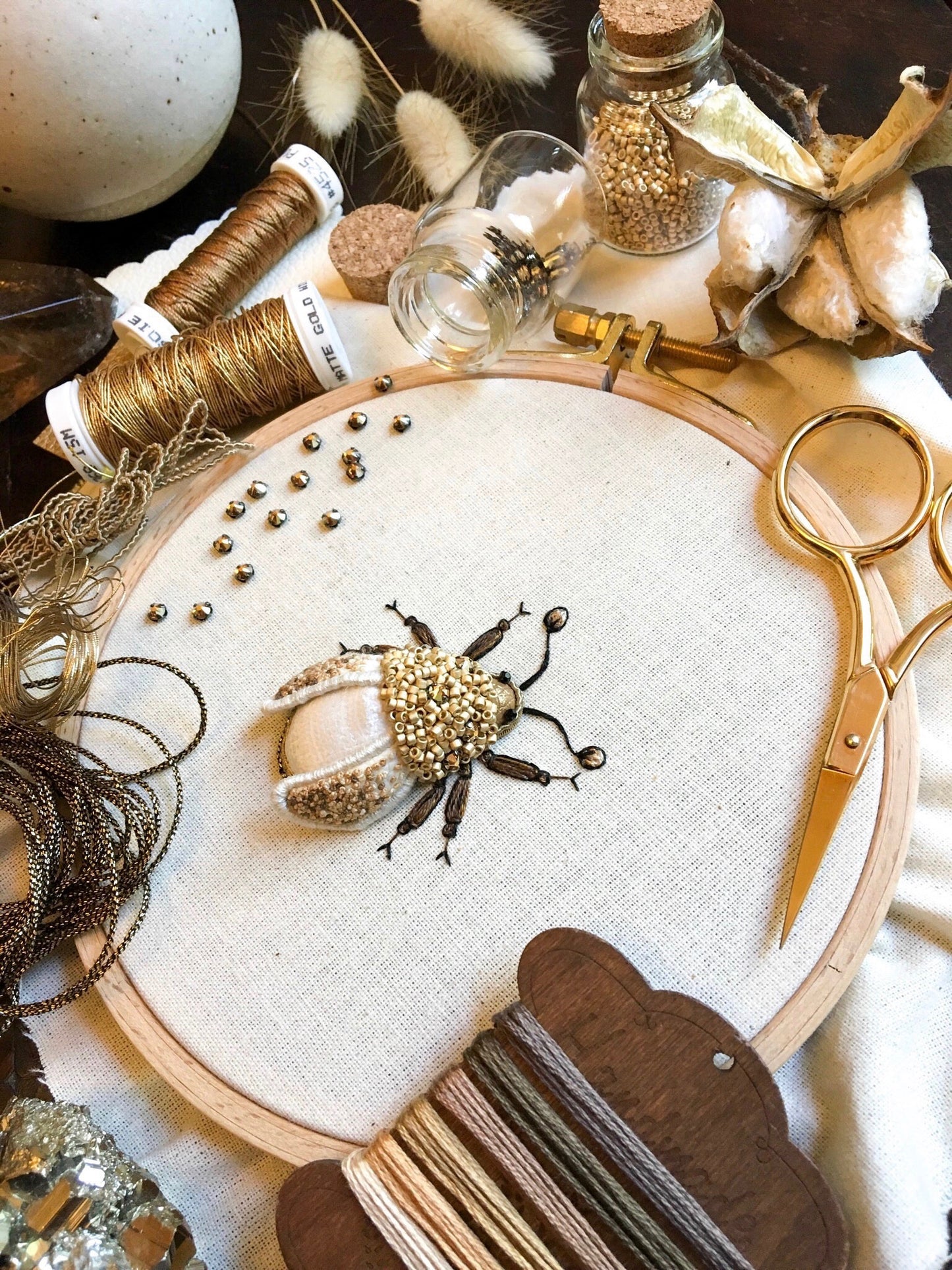 Small Yellow/Gold Beetle Embroidered Insect