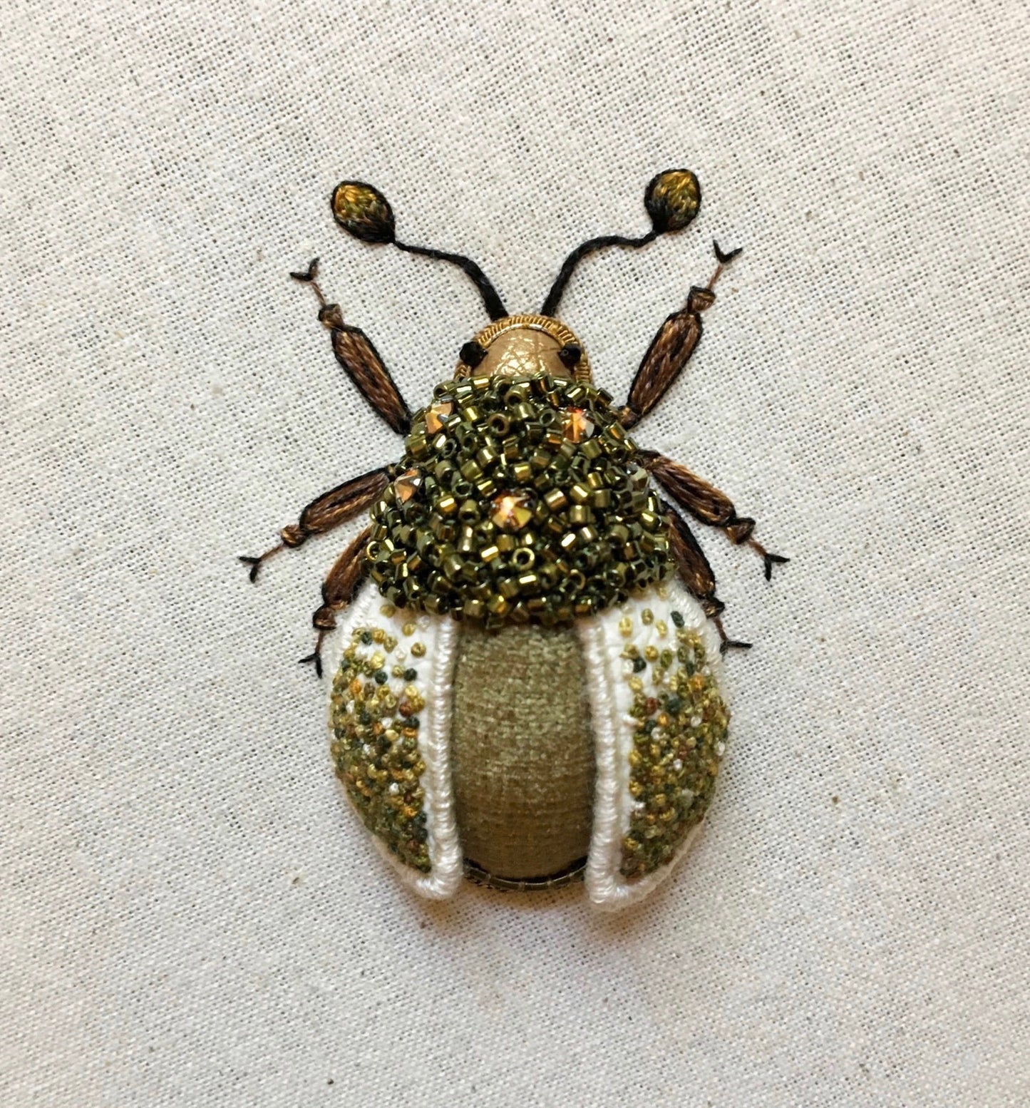 Small Green Beetle Embroidered Artwork