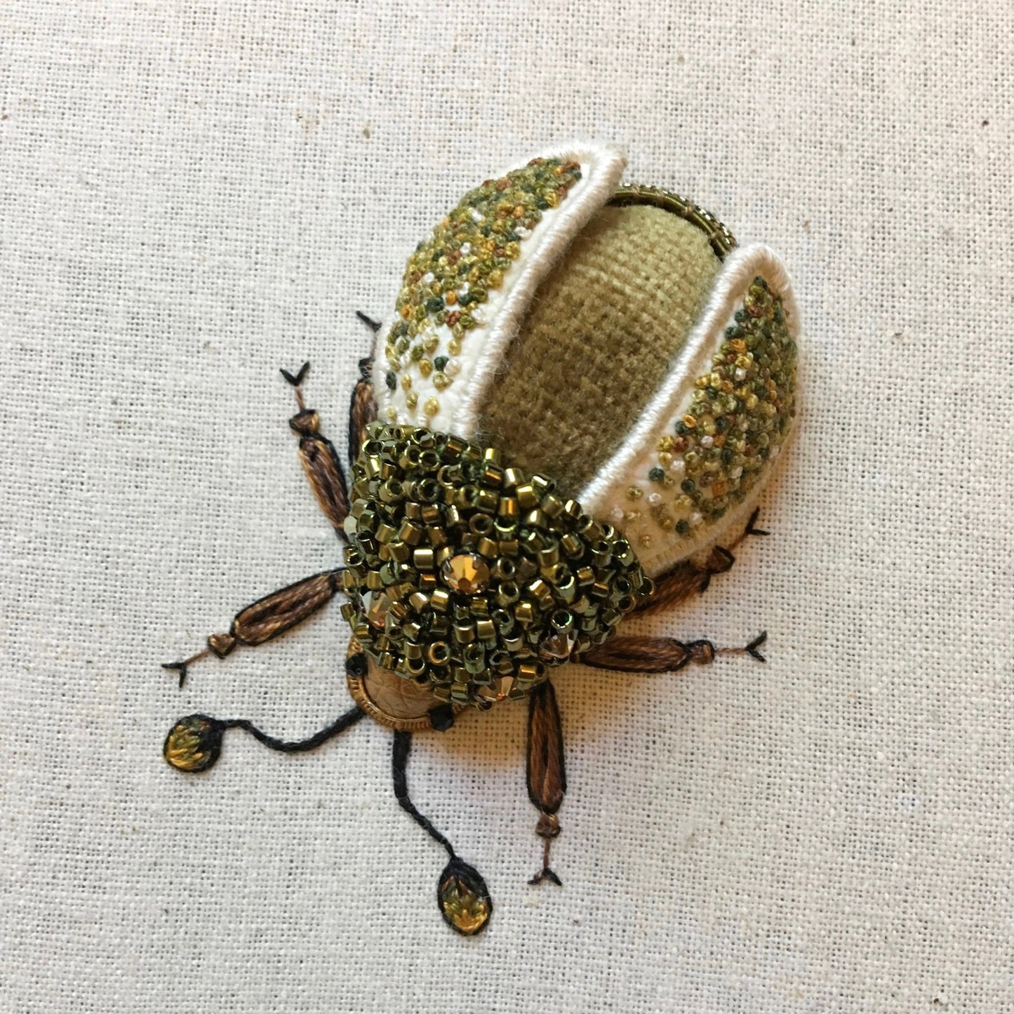 Small Green Beetle Embroidered Artwork