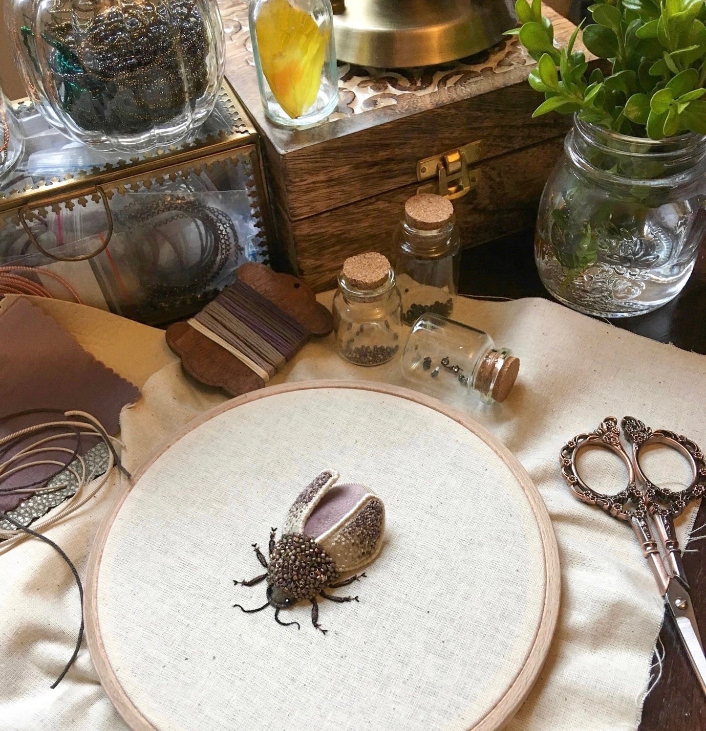 Small Light Purple Beetle Embroidered Insect