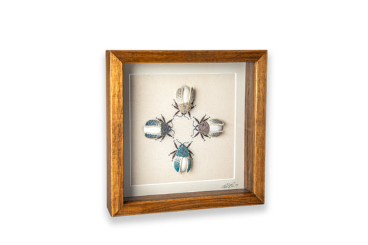 Quartet of Beetles Embroidered Insects