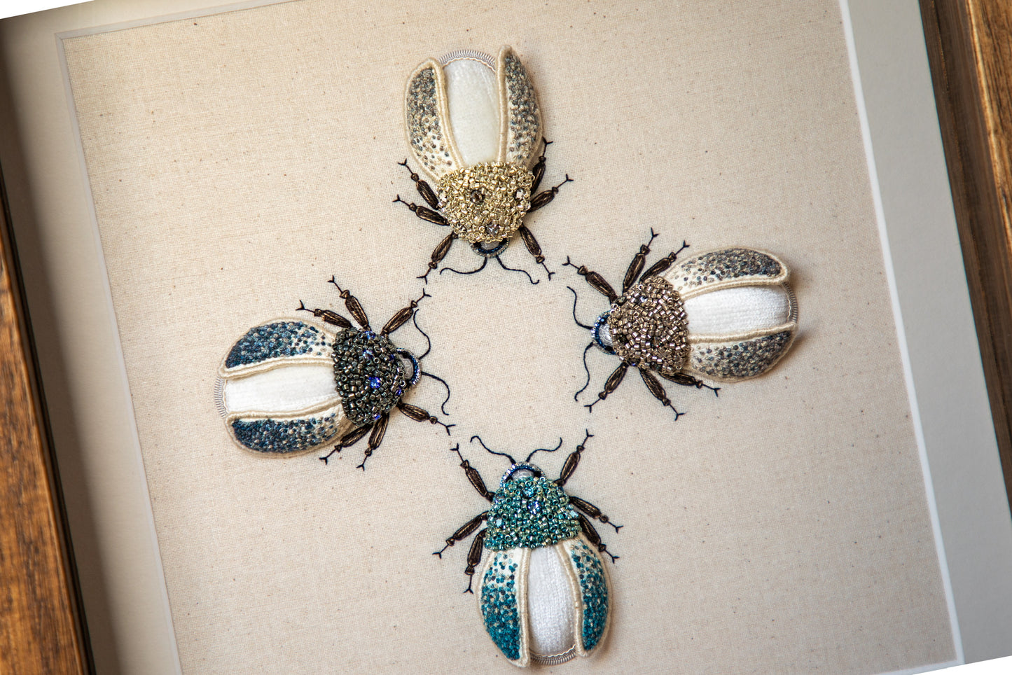 Quartet of Beetles Embroidered Insects