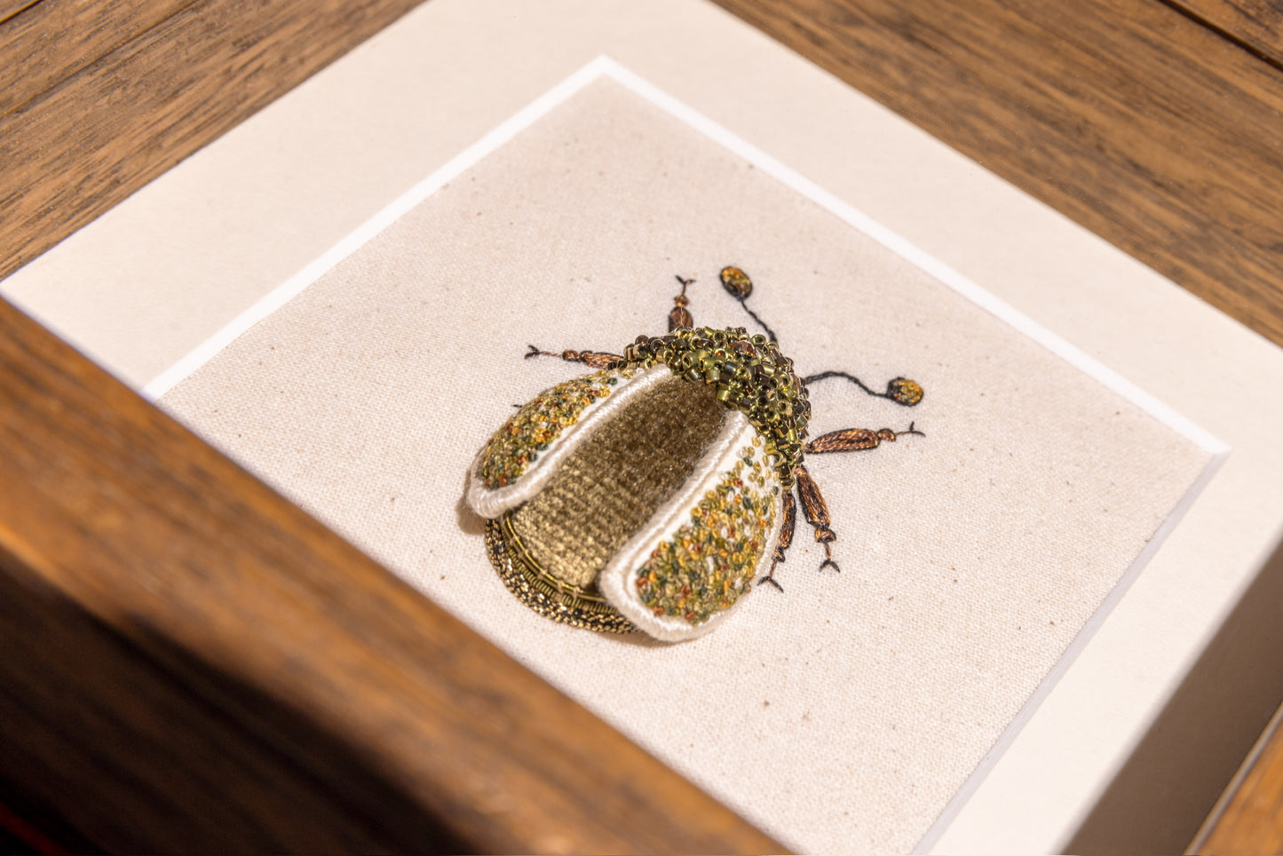 Small Green Beetle Embroidered Artwork