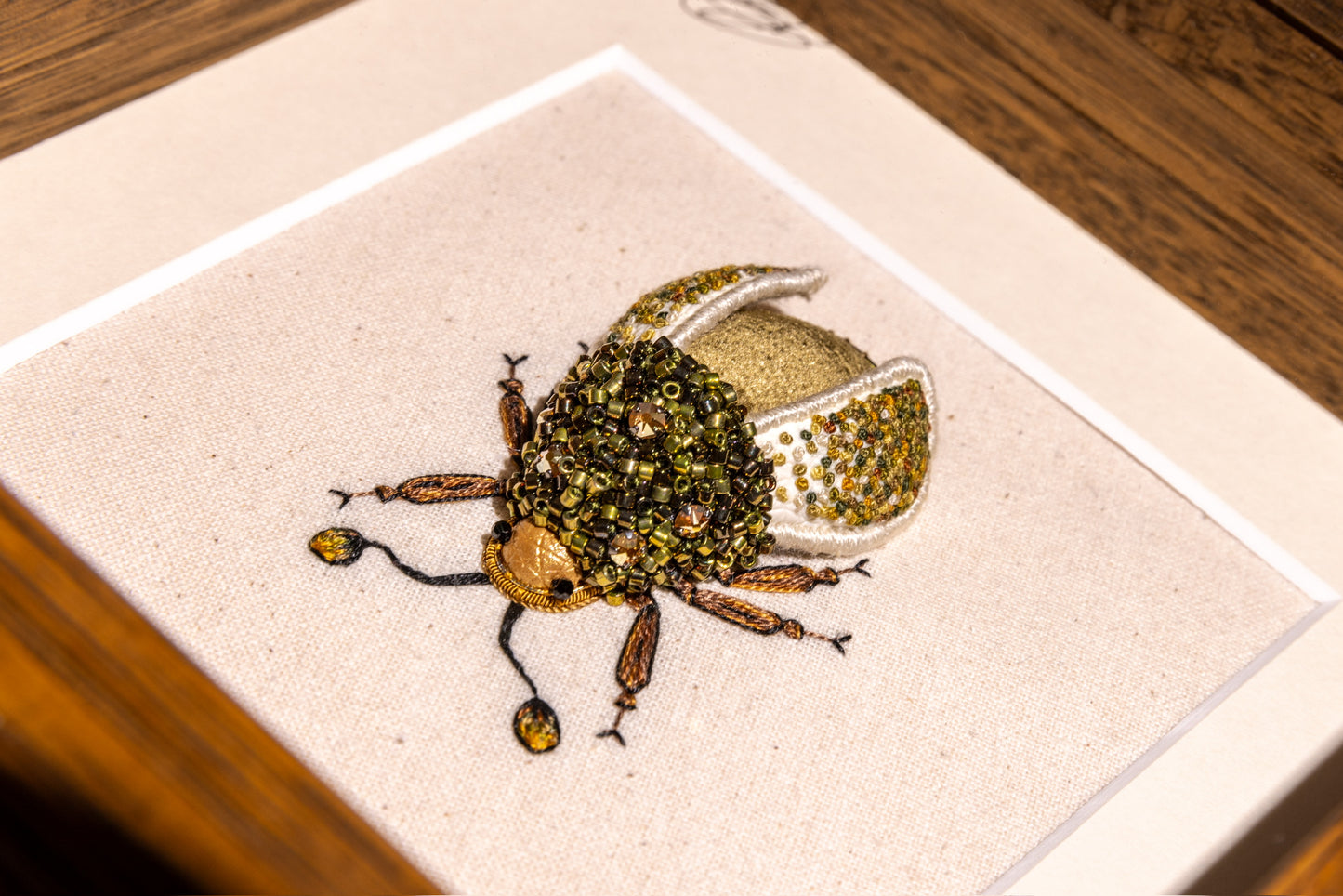 Small Green Beetle Embroidered Artwork