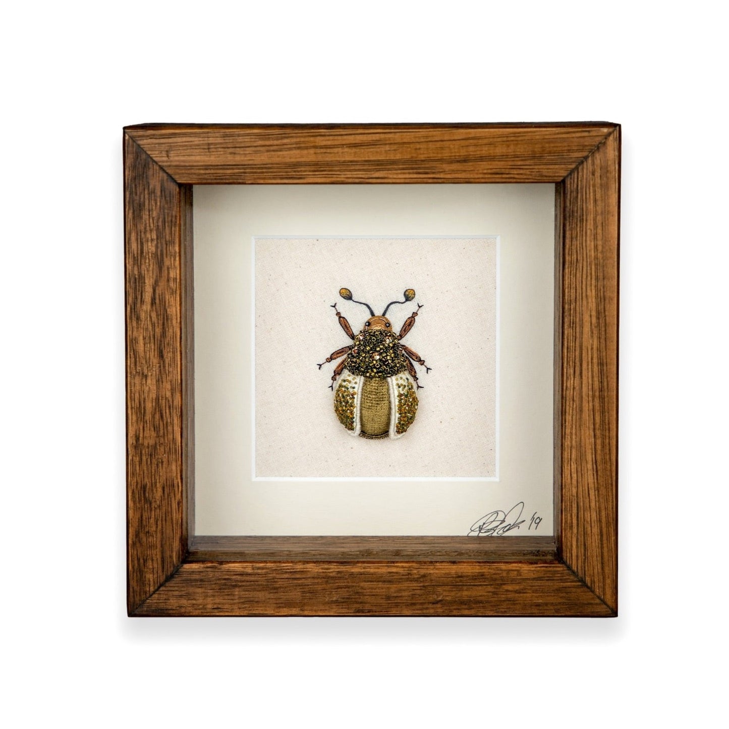 Small Green Beetle Embroidered Artwork