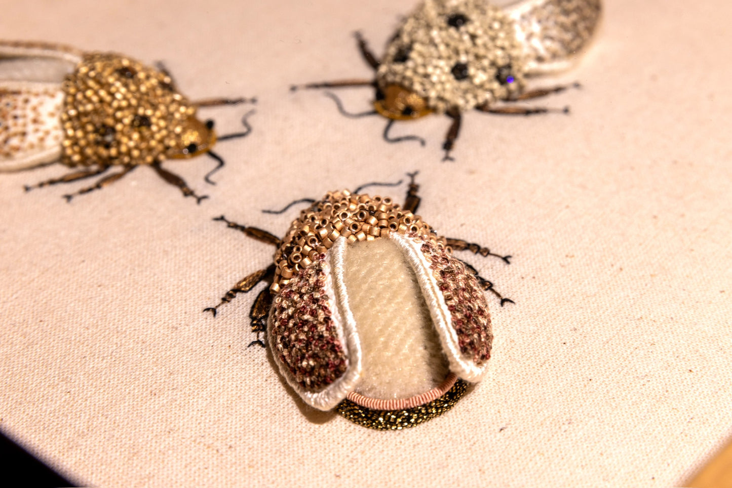 Trio of Beetles Embroidered Insects