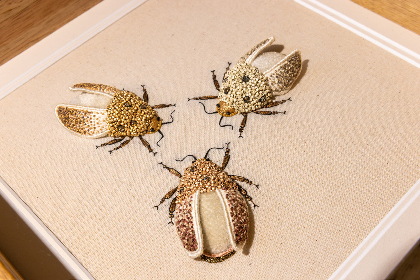 Trio of Beetles Embroidered Insects