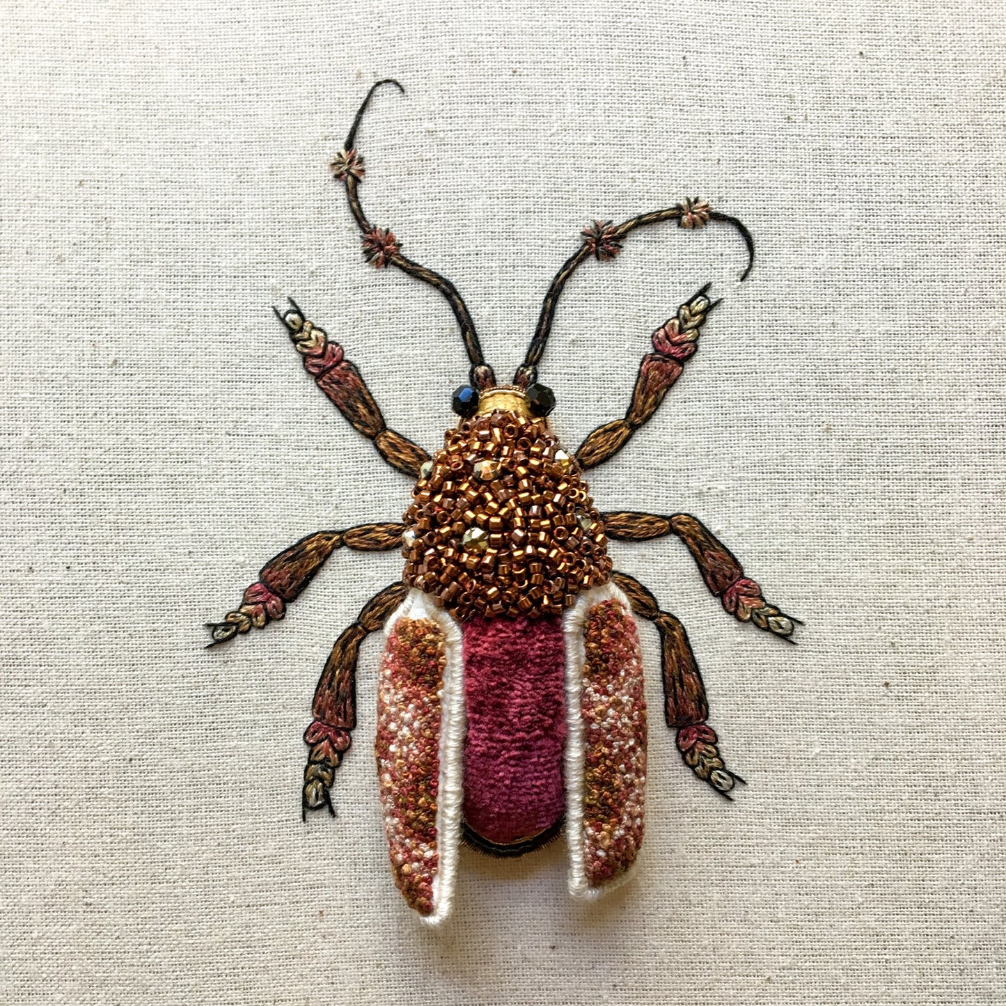 Spotted Longhorn Beetle Embroidered Artwork