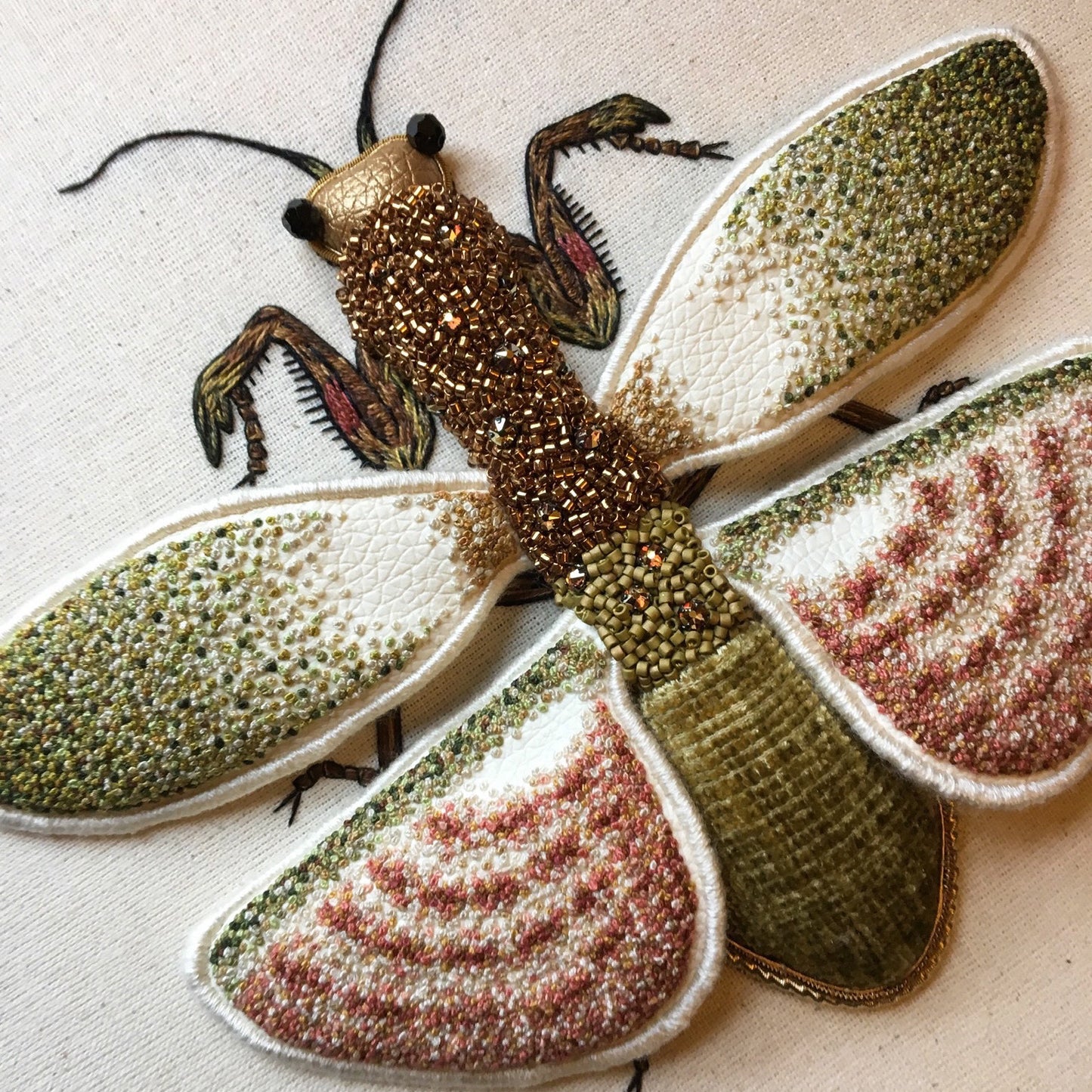 Praying Mantis Embroidered Artwork