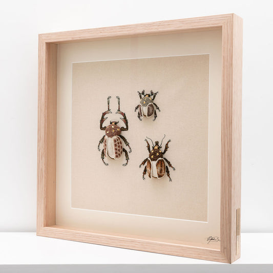Three Beetles Embroidered Artwork