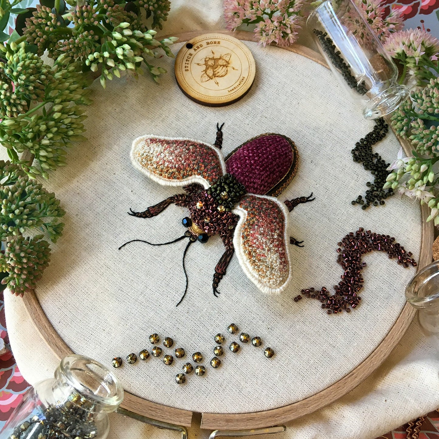 Long-horned Bee Embroidered Artwork