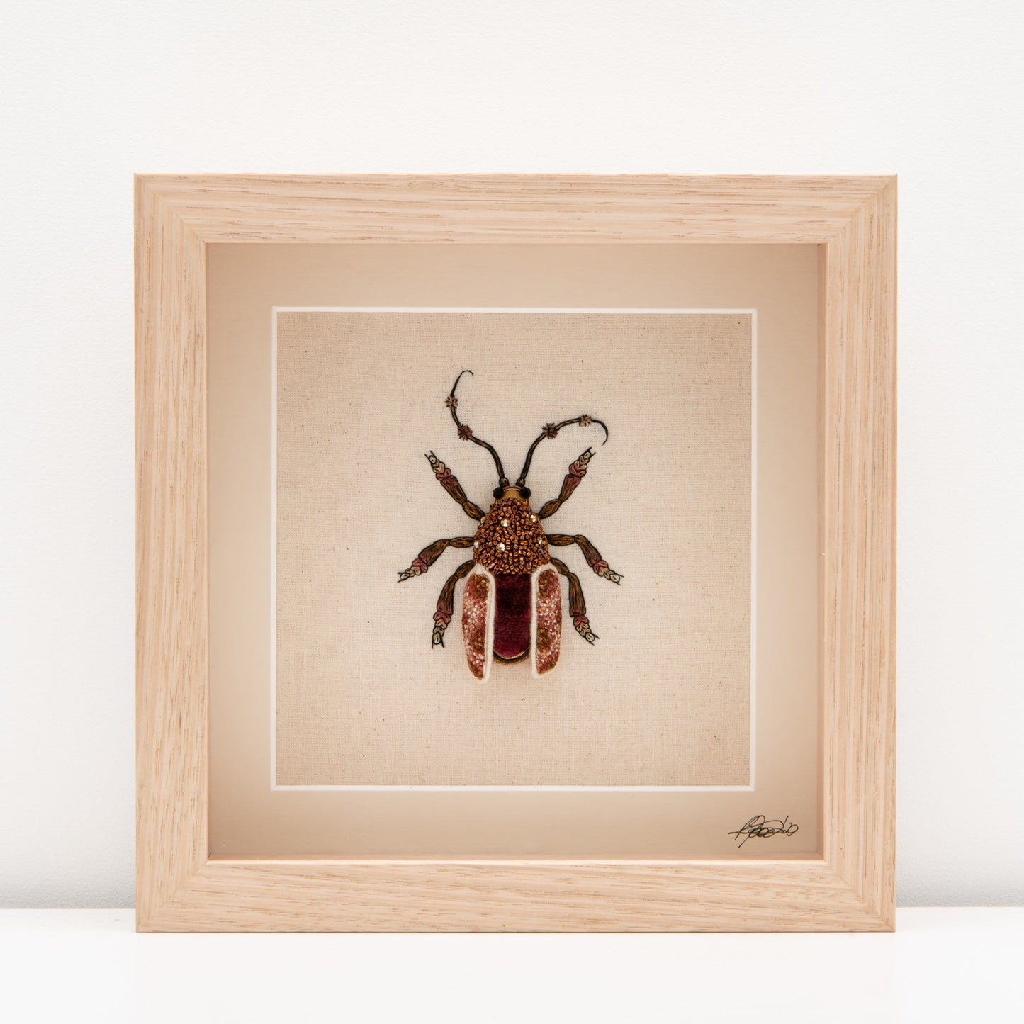 Spotted Longhorn Beetle Embroidered Artwork