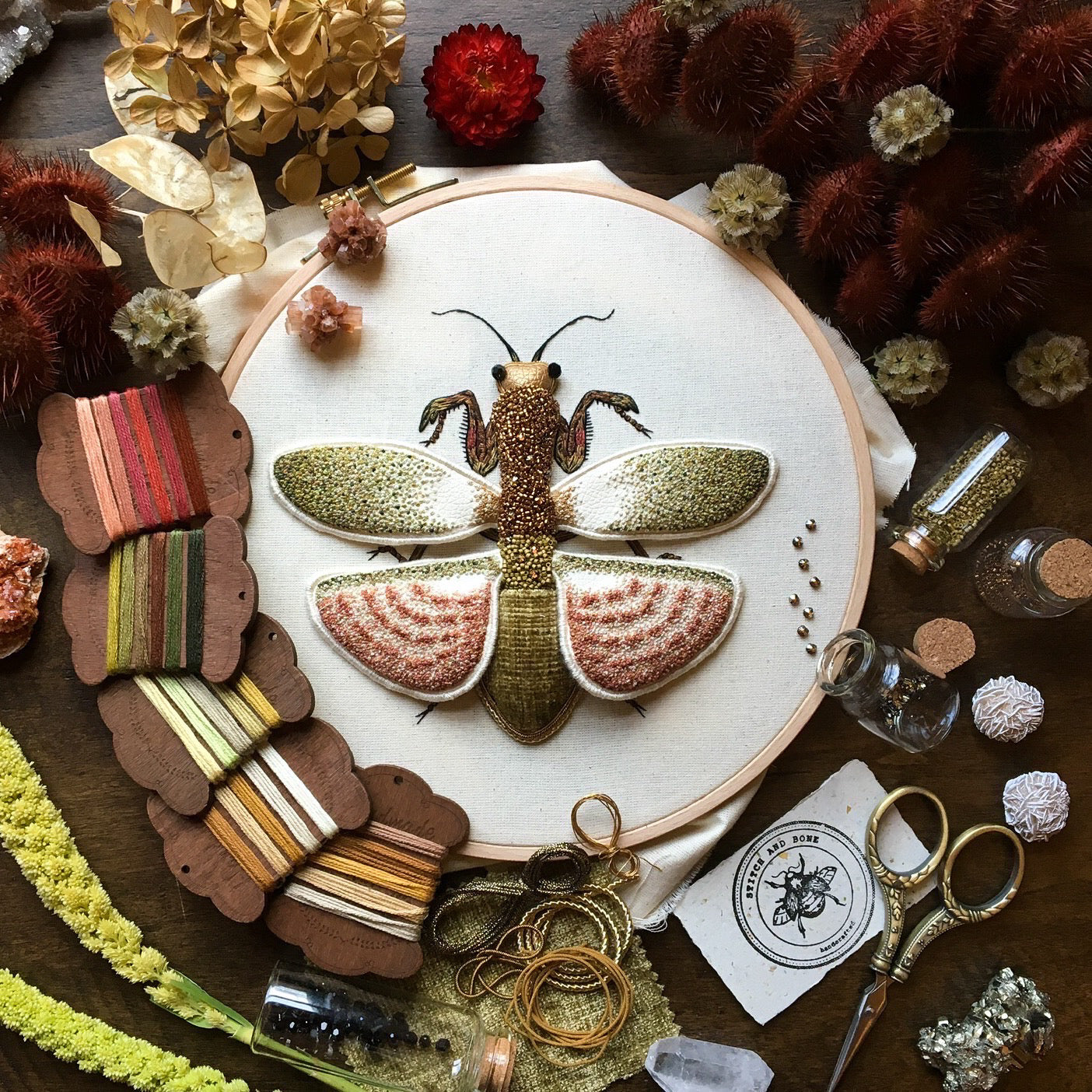 Praying Mantis Embroidered Artwork
