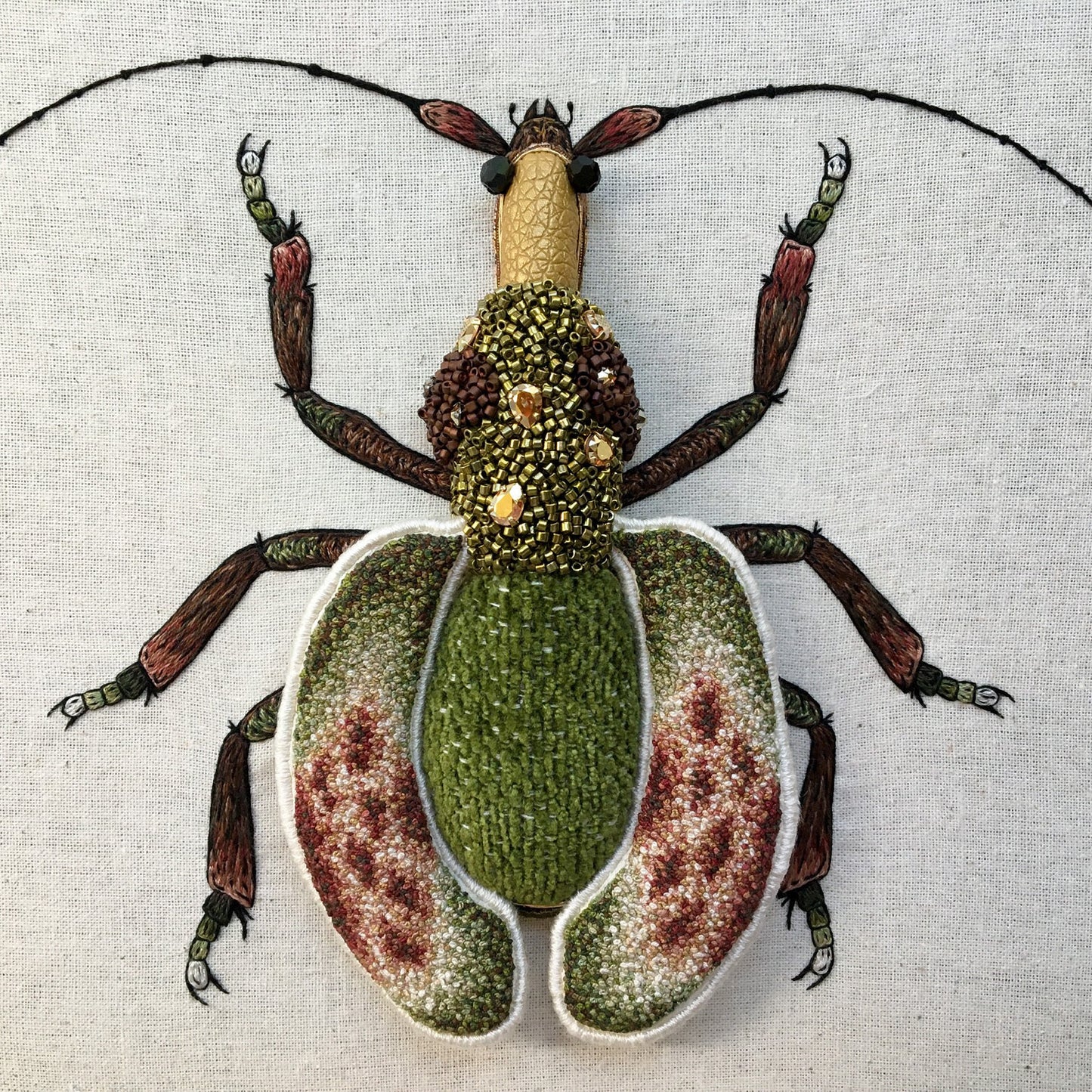 Violin Beetle Embroidered Artwork