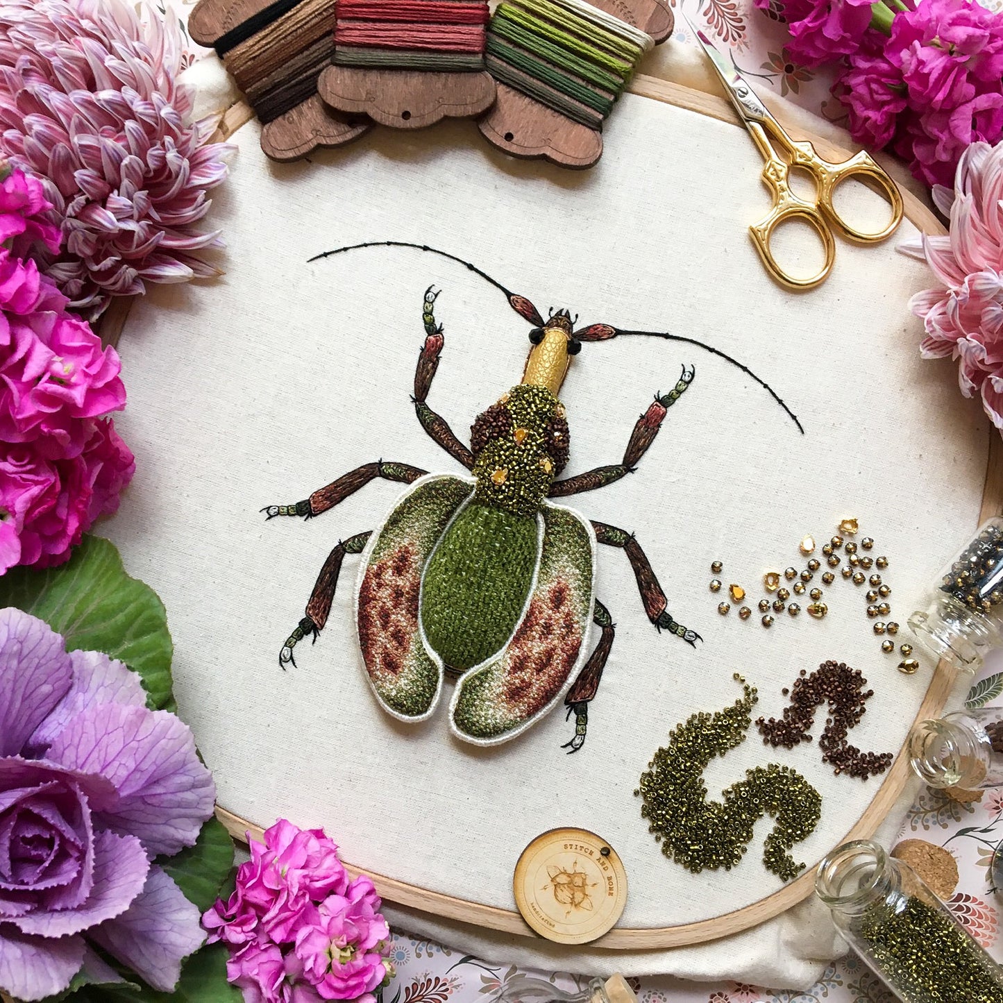 Violin Beetle Embroidered Artwork