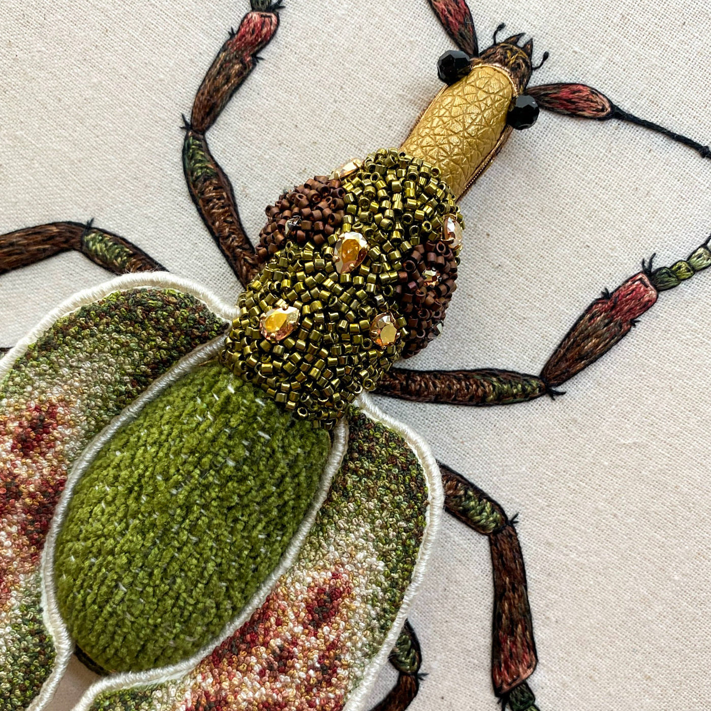 Violin Beetle Embroidered Artwork
