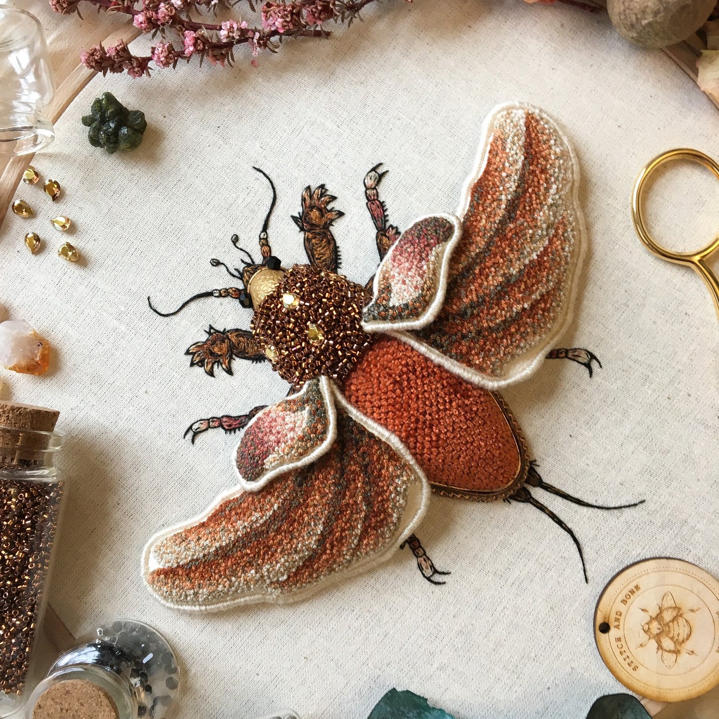 Mole Cricket Embroidered Artwork