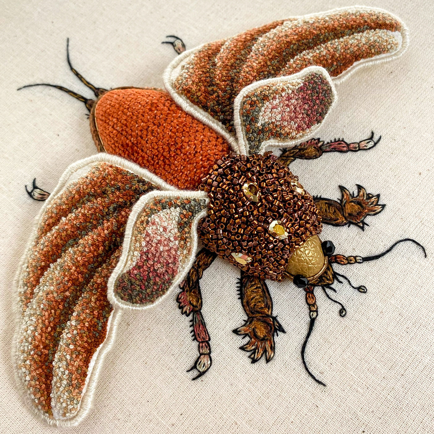 Mole Cricket Embroidered Artwork