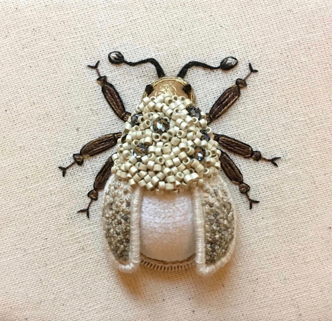 Small Grey/Silver Beetle Embroidered Insect