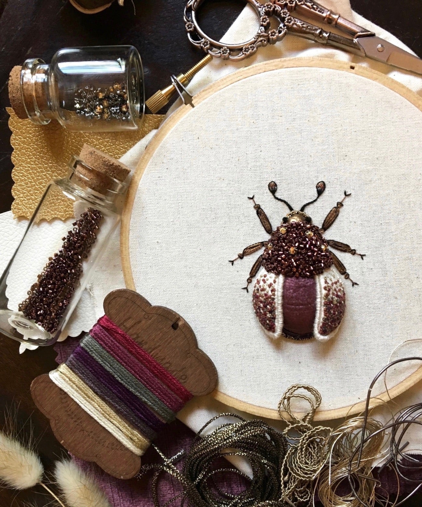 Small Purple Beetle Embroidered Insect