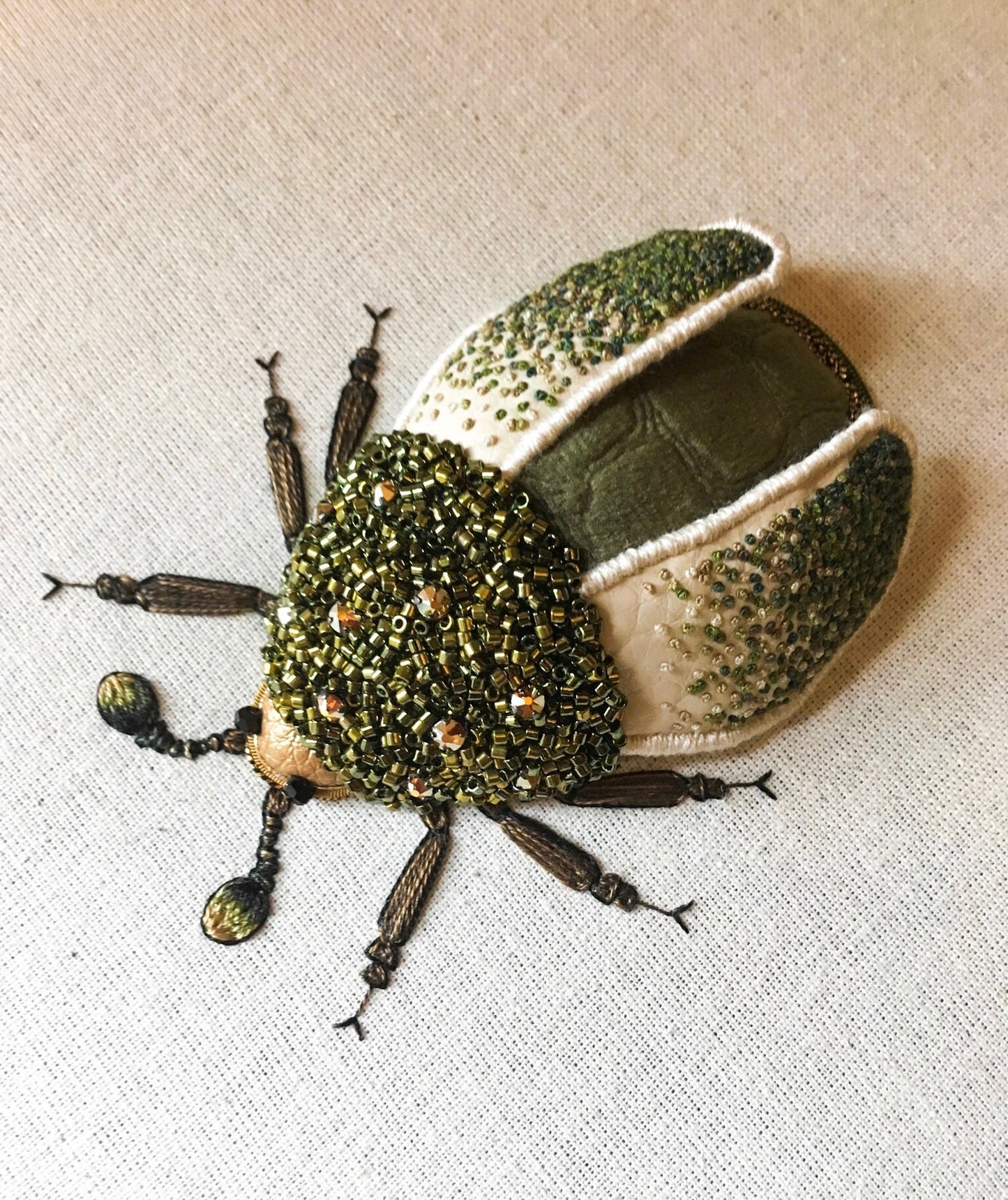 Large Green Beetle Embroidered Insect