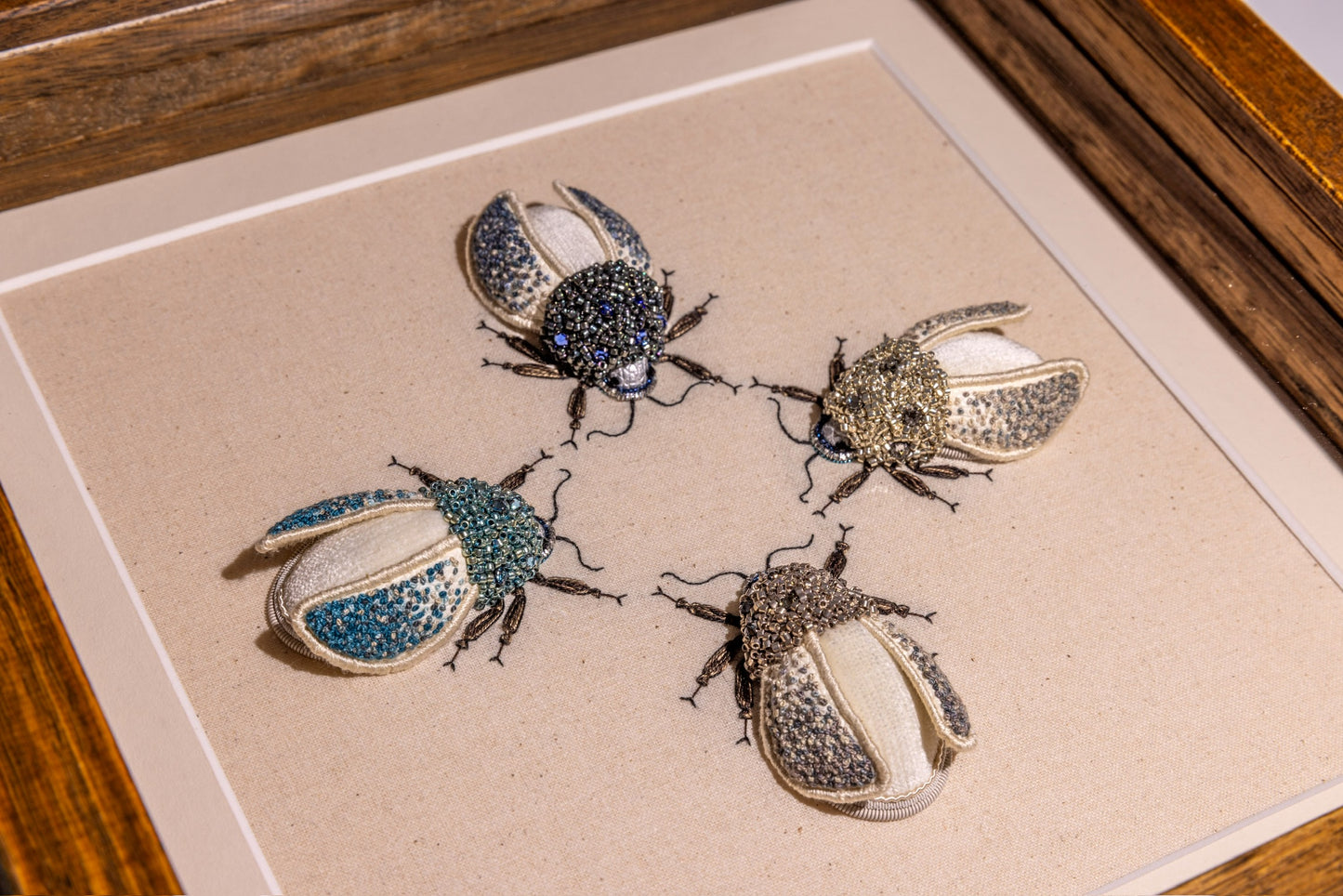 Quartet of Beetles Embroidered Insects