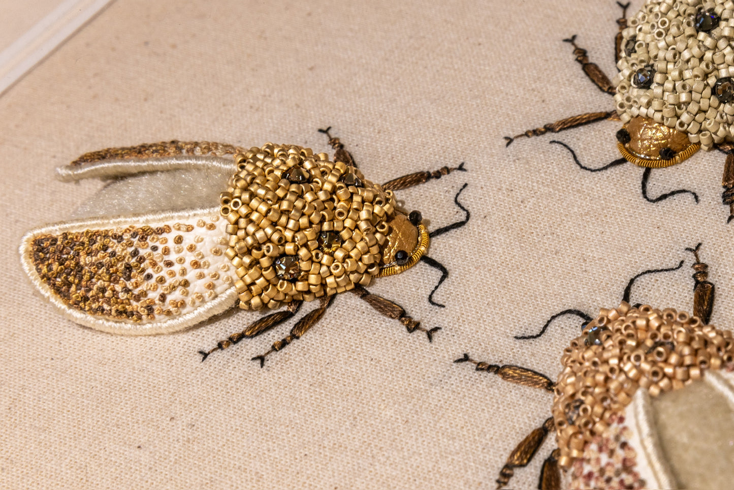 Trio of Beetles Embroidered Insects