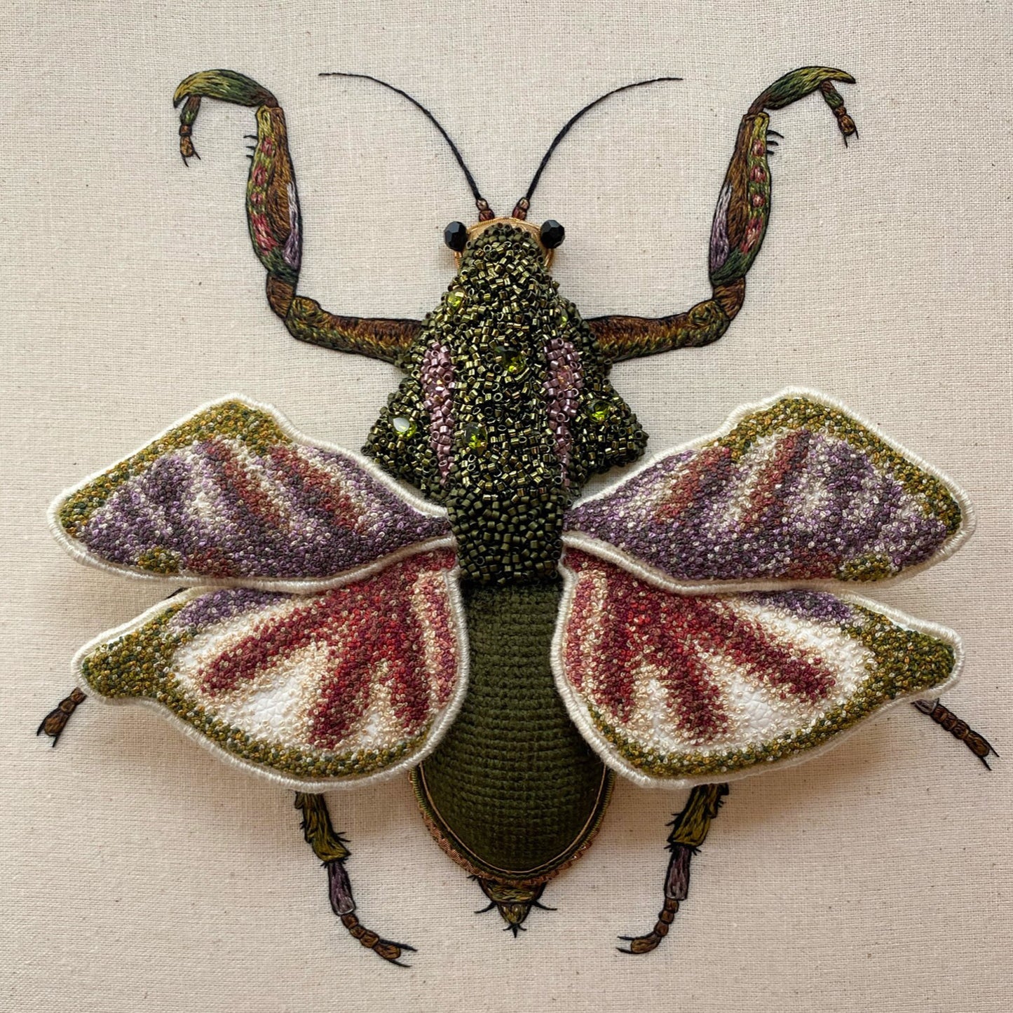 Dead Leaf Mantis Embroidered Artwork