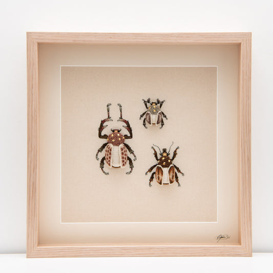 Three Beetles Embroidered Artwork
