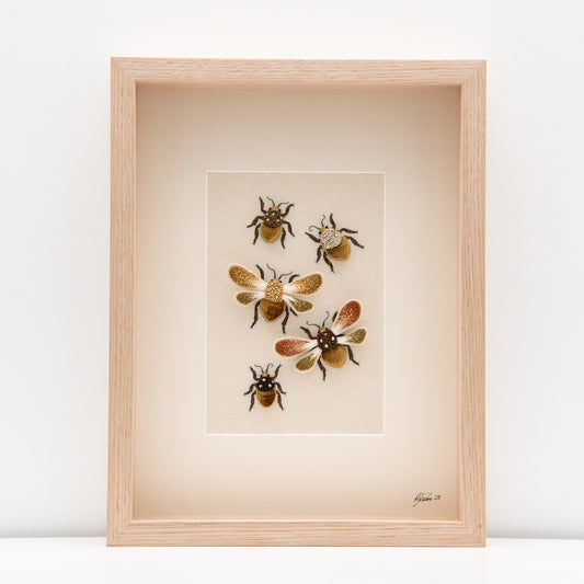 Five Beetles Embroidered Artwork