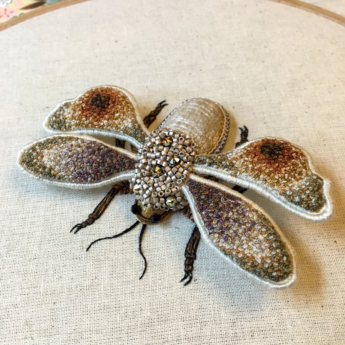 Long-horned Bee Embroidered Artwork