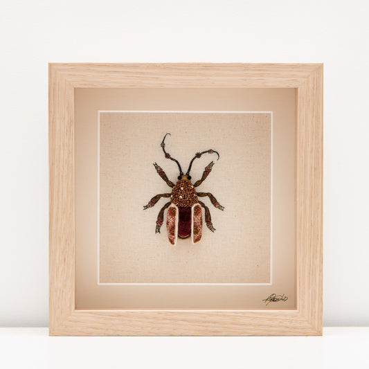 Spotted Longhorn Beetle Embroidered Artwork