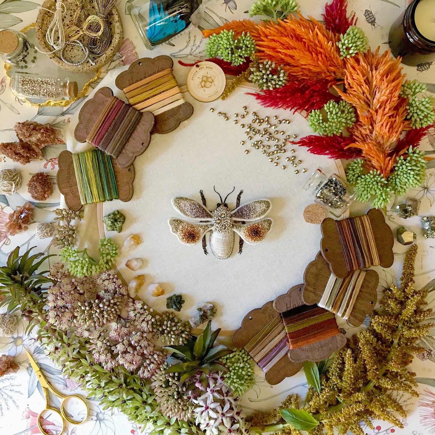 Long-horned Bee Embroidered Artwork