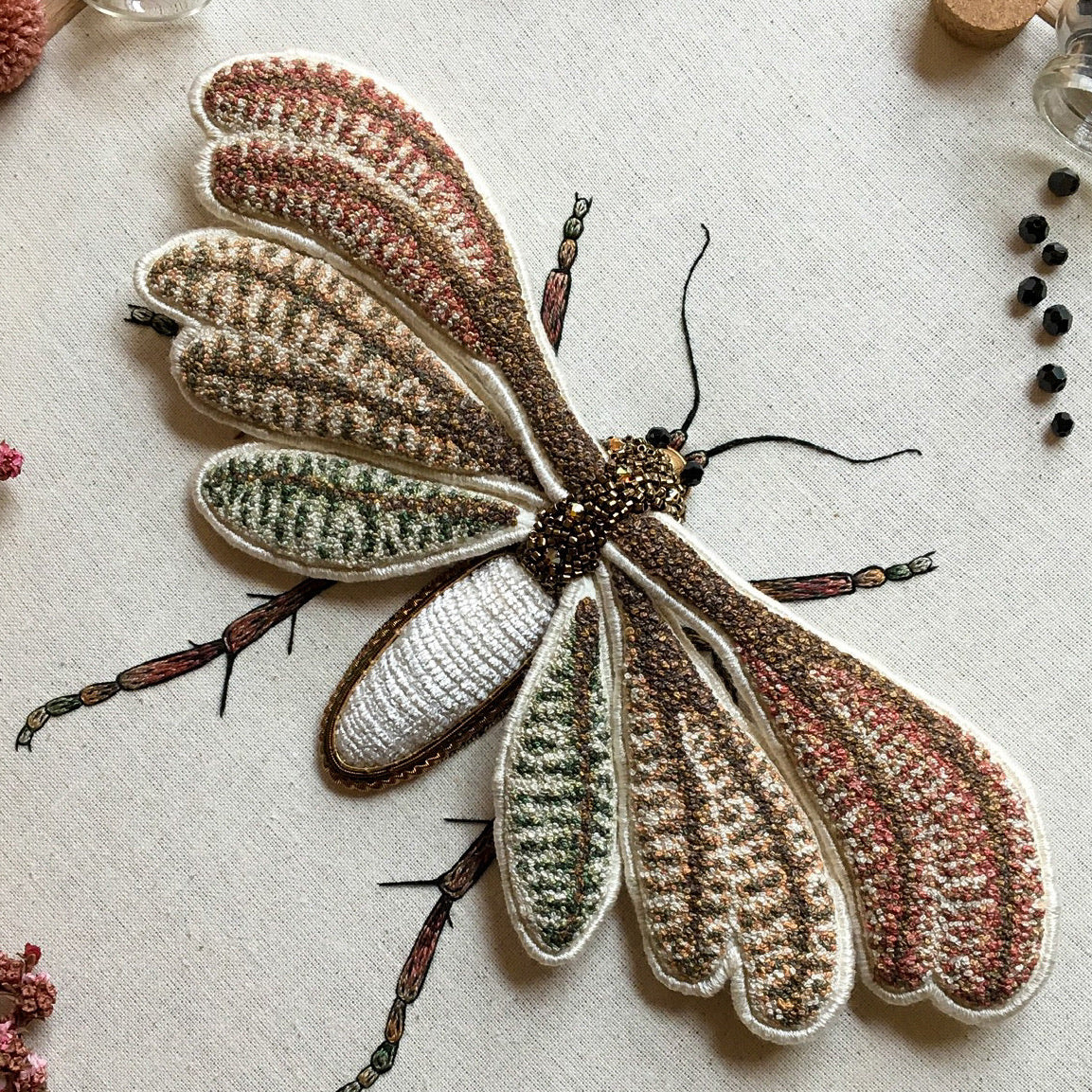 Angel Plume Moth Embroidered Artwork